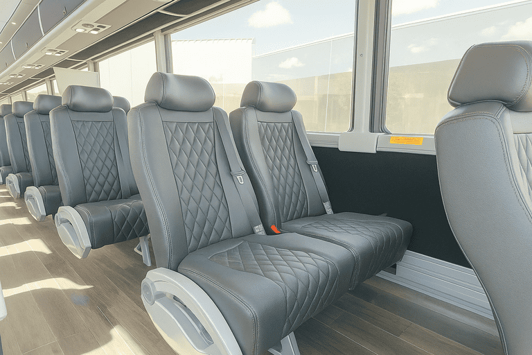 interior of Huntsville Minibus Company charter bus